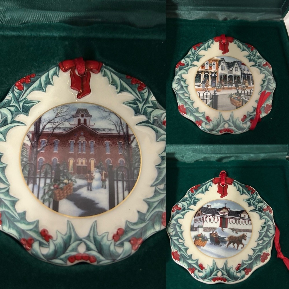 Longaberger Collector's Club 1996 1998 1999 Christmas Ornaments Set 3 Country